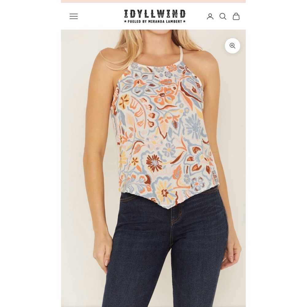 IDYLLWIND FLORAL HAZE EMBROIDERED CRINKLE TANK TOP MIRANDA LAMBERT WOMENS small‎